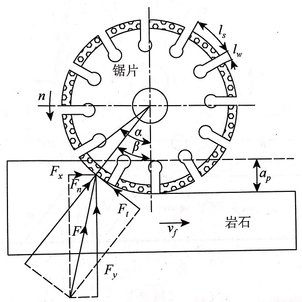 建立瓷磚切割片轉(zhuǎn)向?yàn)檎D(zhuǎn)與反轉(zhuǎn)來分析瓷磚對(duì)它的作用力